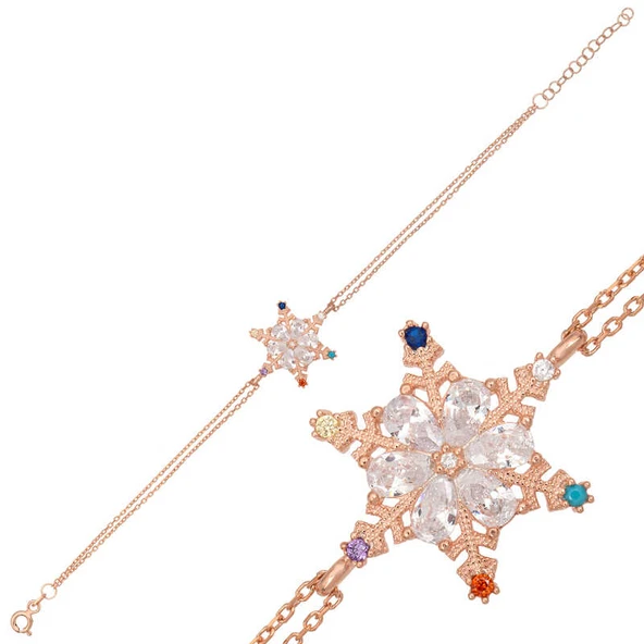 Gümüş Renkli Taşlı Kar Tanesi Kadın Bileklik ürün görseli 1