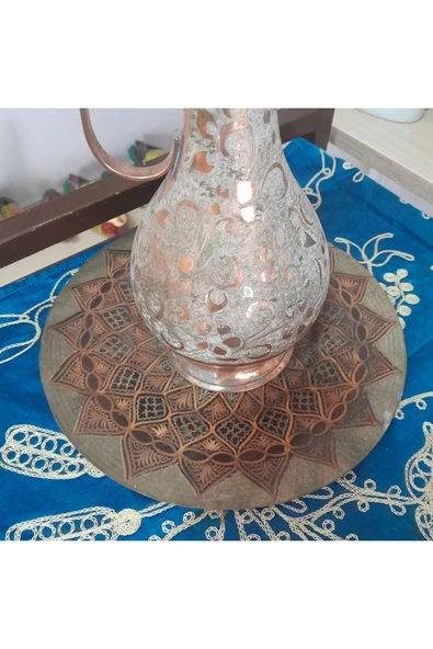 hatıralar Antika Bakır Sürahi ve Tepsi - Resim 5