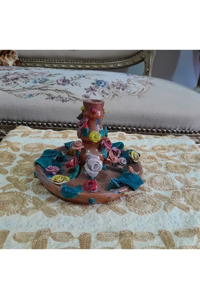 hatıralar Kapitemonte Çiçekli Toprak Mumluk ürün görseli 1