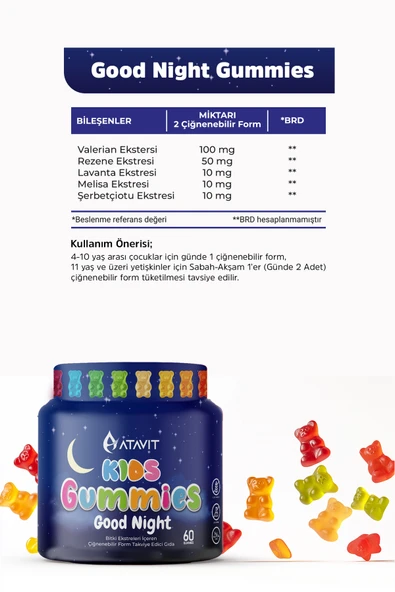 Atavit Kids Good Night 60 Gummies - Resim 3