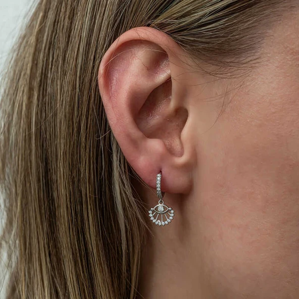 Gümüş Sallantılı Göz Kadın Küpe - Resim 2