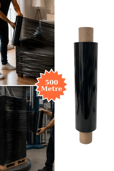 El Tipi Siyah Streç Film Mobilya Eşya Koli Palet Paket Taşıma Sarma Koruma 40 cm x 500 m 17 Mikron ürün görseli 1