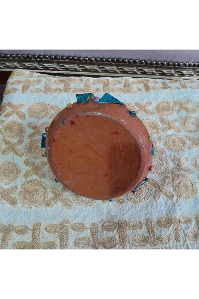 hatıralar Kapitemonte Çiçekli Toprak Mumluk - Resim 5