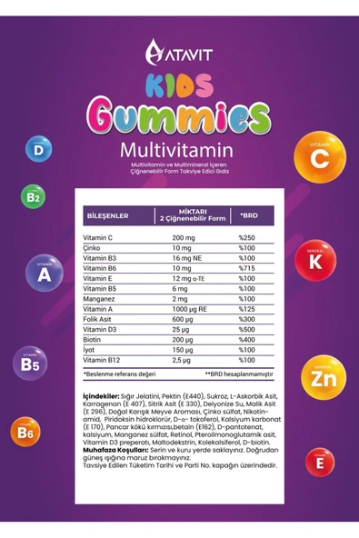 Atavit Kids Multivitamin 60 Gummies ürün görseli 1
