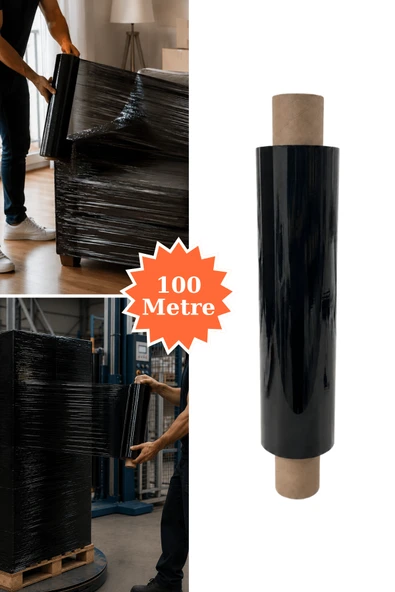 El Tipi Siyah Streç Film Mobilya Eşya Koli Palet Paket Taşıma Sarma Koruma 40 cm x 100 m 17 Mikron ürün görseli 1