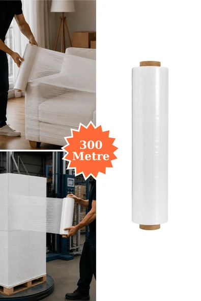 El Tipi Beyaz Streç Film Mobilya Eşya Koli Palet Paket Taşıma Sarma Koruma 40 cm x 300 m 23 Mikron ürün görseli 1