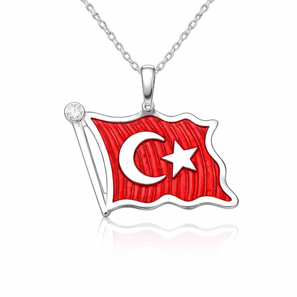 Gümüş Türk Bayrağı Kadın Kolye ürün görseli 1