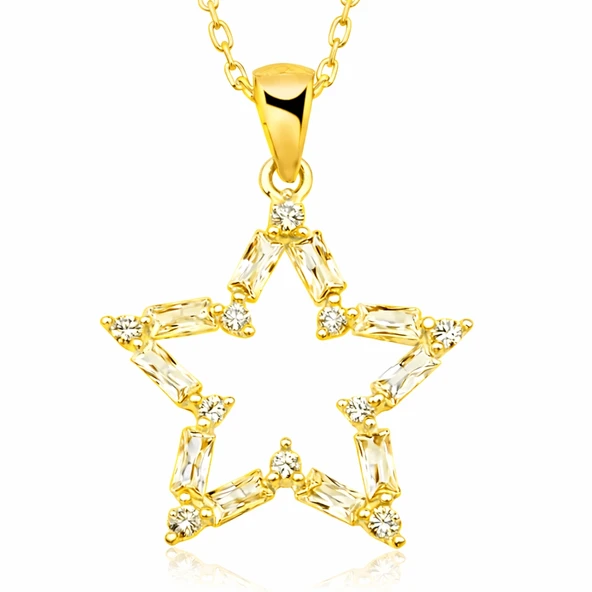 ​Gümüş Gold Baget Taşlı Yıldız Kadın Kolye ürün görseli 1