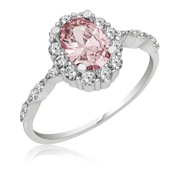 Gümüş Pembe Oval Taşlı Kadın Yüzük ürün görseli 1