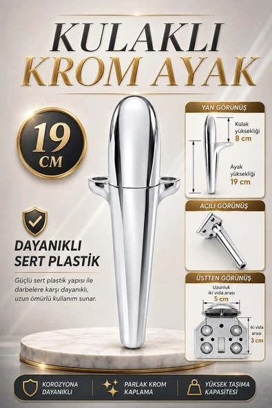 Krom Kaplama Plastik Sehpa Ayağı 19 cm Mobilya Kanepe Koltuk Ayağı Ayak ürün görseli 1