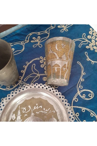 hatıralar Antika Pirinç Tabak ve Bardaklar - Resim 3