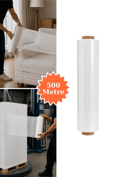 El Tipi Beyaz Streç Film Mobilya Eşya Koli Palet Paket Taşıma Sarma Koruma 40 cm x 500 m 23 Mikron ürün görseli 1