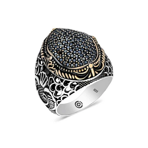 Gümüş Siyah Zirkon Taşlı Oval Erkek Yüzük ürün görseli 1