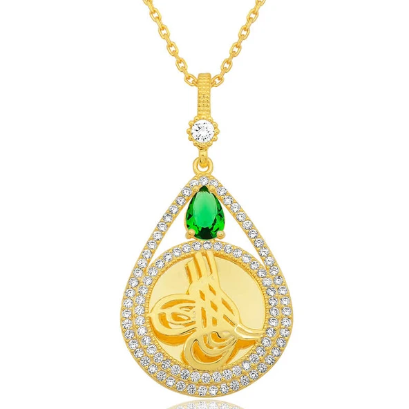 Gümüş Gold Kaplama Damla Tuğralı Kadın Kolye ürün görseli 1
