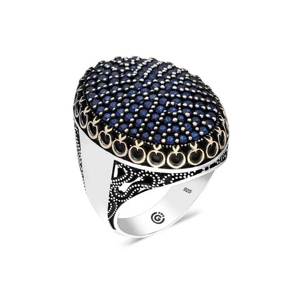 Gümüş Lacivert Zirkon Taşlı Oval Erkek Yüzük ürün görseli 1