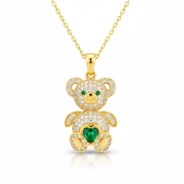 Gümüş Gold Zirkon Taşlı Ayıcık Kadın Kolye ürün görseli 1
