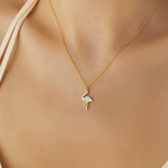 Gümüş Gold Flamingo Kadın Kolye - Resim 2