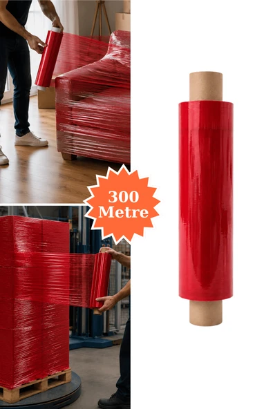 El Tipi Kırmızı Streç Film Mobilya Eşya Koli Palet Paket Taşıma Sarma Koruma 40 cm x 300 m 23 Mikron ürün görseli 1