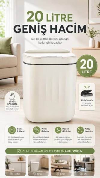Hareket Sensörlü Büyük 20L Çöp Kovası UV Işıklı ürün görseli 1
