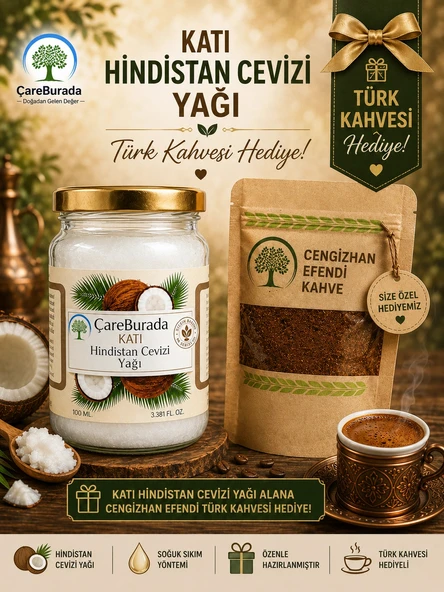 ÇareBurada Katı Hindistan Cevizi Yağı 100 ml. - Soğuk Sıkım + Türk Kahvesi Hediye ürün görseli 1