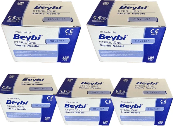 Beybi 21 G X 11/4" Steril Yeşil İğne Ucu 100 Adet 5 Kutu ürün görseli 1
