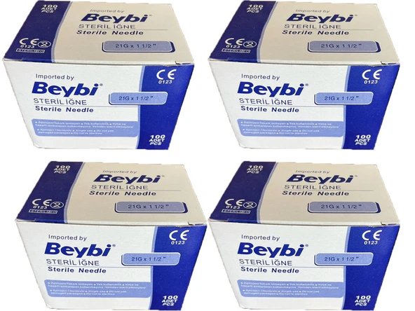 Beybi 21 G X 11/4" Steril Yeşil İğne Ucu 100 Adet 4 Kutu ürün görseli 1