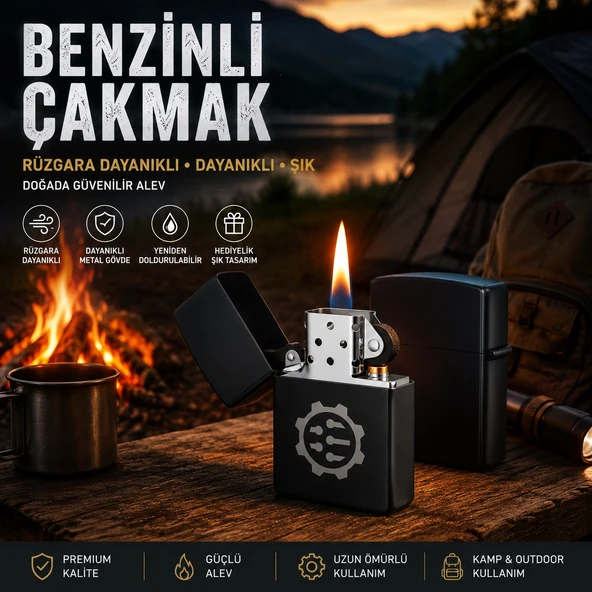 Sevgiliye Hediye Mühendislere Özel Tasarım Çark Temalı Siyah Metal Benzinli Çakmak Dolu Gönderim ürün görseli 1