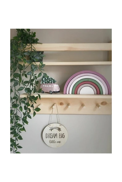 AHŞAP CRAFT Ahşap Askılık Raf Ve Kitaplık Raf Eğitici Montessori Raf 2li 60 Cm ürün görseli 1
