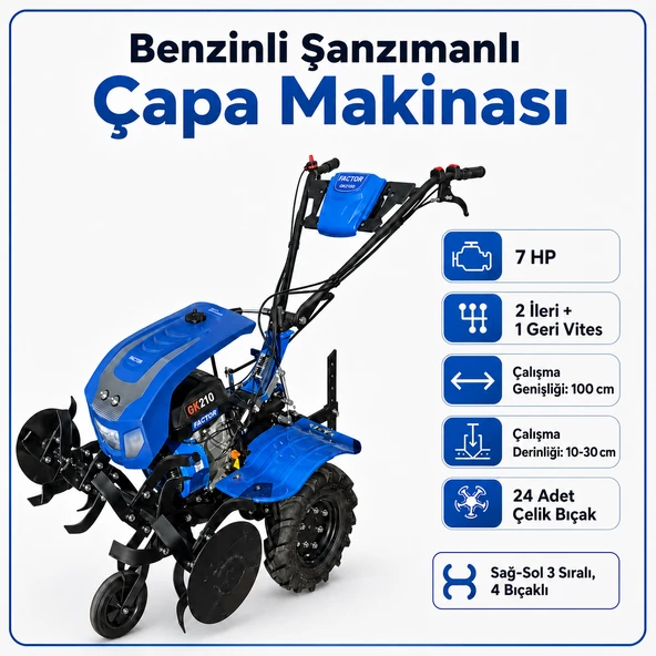 Benzinli Çapa Makinesi Makinesi 7 HP Şanzımanlı 2+1 Vites 100 cm Çalışma Genişliği 24 Bıçaklı ürün görseli 1