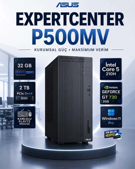 P500MV Intel Core 5 210H 32 GB DDR5 2 TB SSD Nvidia GeForce GT 730 Windows 11 Pro Masaüstü Bilgisayar P500MVCORE5GT730RNP15 ürün görseli 1