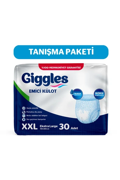 Giggles Yetişkin Emici Külot Bez XXLarge Bel Ölçüsü 170+cm Islaklık Göstergeli 30'lu 1 Paket 30 Adet ürün görseli 1