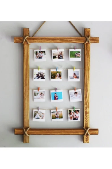 AHŞAP CRAFT Fotoğraf Asmalık Ipli Tahta Çerçeve Dekoratif Çerçeve Ipli Ahşap Resimlik ürün görseli 1