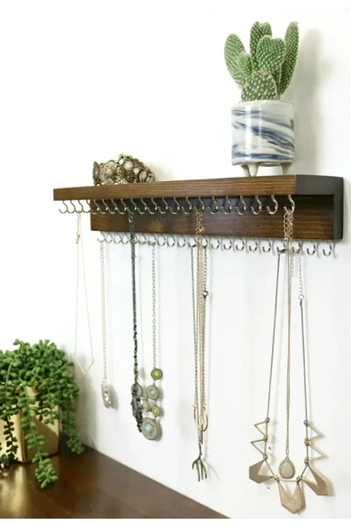 AHŞAP CRAFT 50cm 42kanca Kolye Asma Aparatı Kolye Askısı Metal Takı Standı Ahşap Duvar Askılık & Anahtarlık ürün görseli 1
