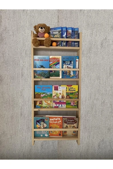 AHŞAP CRAFT Montessori Kitaplık Ahşap Eğitici Çocuk Kitaplığı Çocuk Odası 100x40cm ürün görseli 1