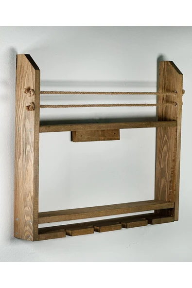 AHŞAP CRAFT Rustik Ahşap Şaraplık Halatlı Içki Barı Standı (kurulu ) ürün görseli 1