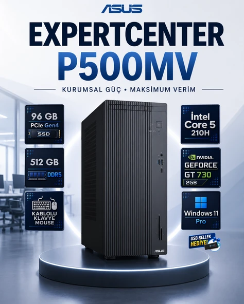 P500MV Intel Core 5 210H 96 GB DDR5 512 GB SSD Nvidia GeForce GT 730 Windows 11 Pro Masaüstü Bilgisayar P500MVCORE5GT730RNP33 ürün görseli 1