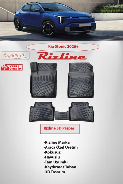 Rizline Kia Stonic 2026 ve Sonrası  3D Havuzlu Paspas Siyah ürün görseli 1