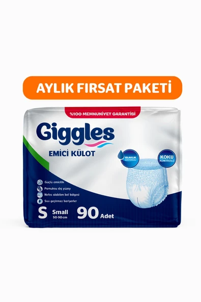 Giggles Yetişkin Emici Külot Bez Small Bel Ölçüsü 50-90cm Islaklık Göstergeli 30'lu 3 Paket 90 Adet ürün görseli 1