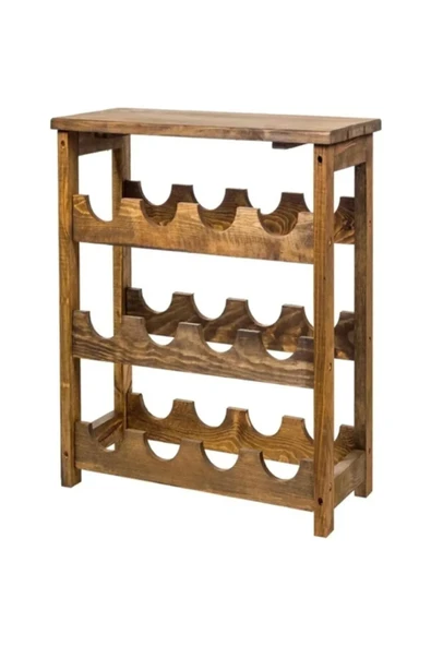 AHŞAP CRAFT Ahşap Eskitme 3 Katlı Ve Şişelik Rafı Mini Bar Raf ürün görseli 1