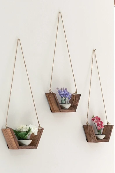 AHŞAP CRAFT Dekoratif 3lü Duvar Rafı Sandal Raf Çiçeklik ürün görseli 1
