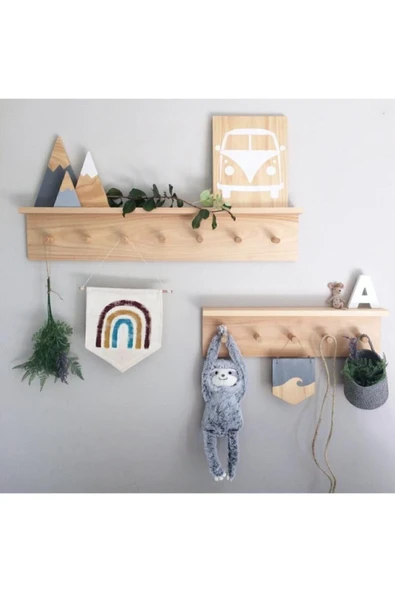AHŞAP CRAFT Ahşap Raflı Duvar Askılığı 2 Adet 70cm&50cm ürün görseli 1