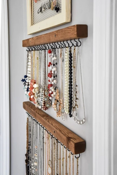 AHŞAP CRAFT 42 Kanca 2 Adet Düzenleyicileri, Duvara Monte Raf Takı Tutucu Kolye, Küpe, Yüzük Bilezikler ( demonte ) ürün görseli 1