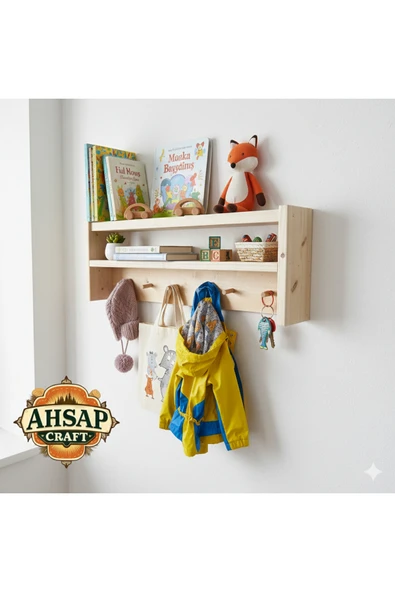 AHŞAP CRAFT Ahşap Montessori Tekli Raf Askılık ürün görseli 1