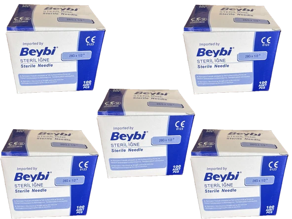 Beybi Steril Kahve Rengi Iğne Ucu 26gx1/2" 100 Adet 5 Kutu ürün görseli 1