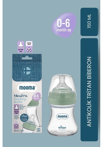 Mooma Neutra Tritan Biberon 150 ml 0-6 Ay Çam Yeşili (Yavaş Akış) ürün görseli 1