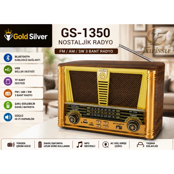 GS-1350 Gold Silver Nostaljik Radyo ürün görseli 1