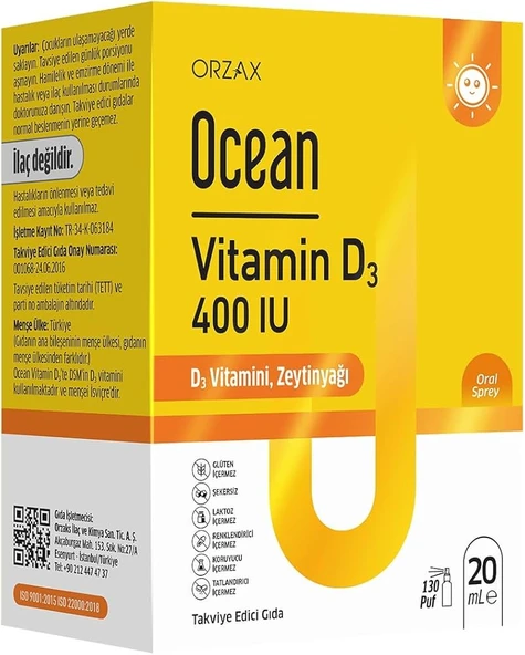 OCEAN VİTAMİN D3 400 IU ORAL SPREY 20 ML YENİ AMBALAJ ürün görseli 1
