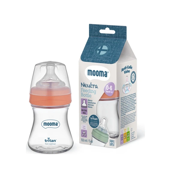 Mooma Neutra Tritan Biberon 150 ml 0-6 Ay Turuncu (Yavaş Akış) ürün görseli 1