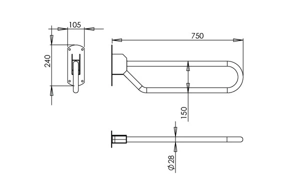 Bocchi Mat Paslanmaz Çelik Katlanabilir Tutunma Barı -TBPC-101-1210 - Resim 4