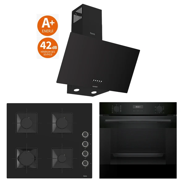 Bosch & Ferre Black Star 3 lü Ankastre Set - Ultra Sessiz Davlumbaz - 42 dB ( HUA717BA0T - SS205 - D086-SA ) Buhar Destekli ürün görseli 1